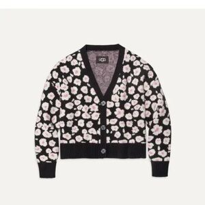 UGG Shaina Daisy Jacquard Cardigan 1152851 Black Pink V Neck NWT S